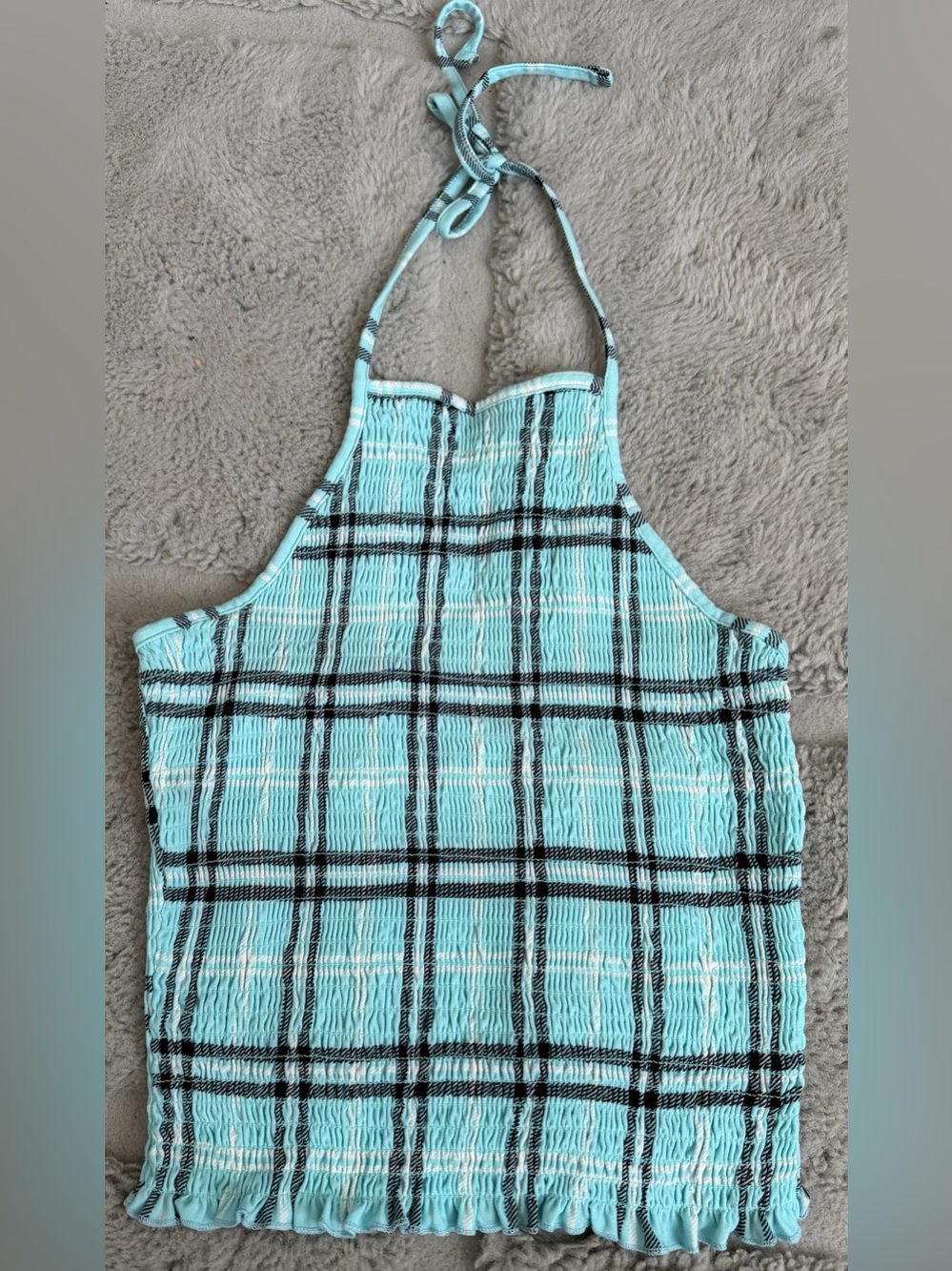 Rue21 Blue and Black Plaid Smocked Halter Top